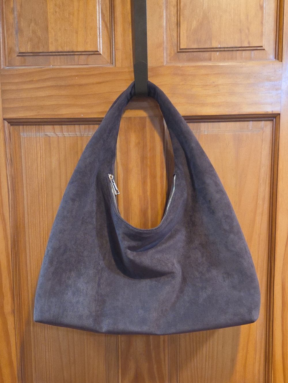 a new day Charcoal Suede Hobo Bag with Silver Zipper